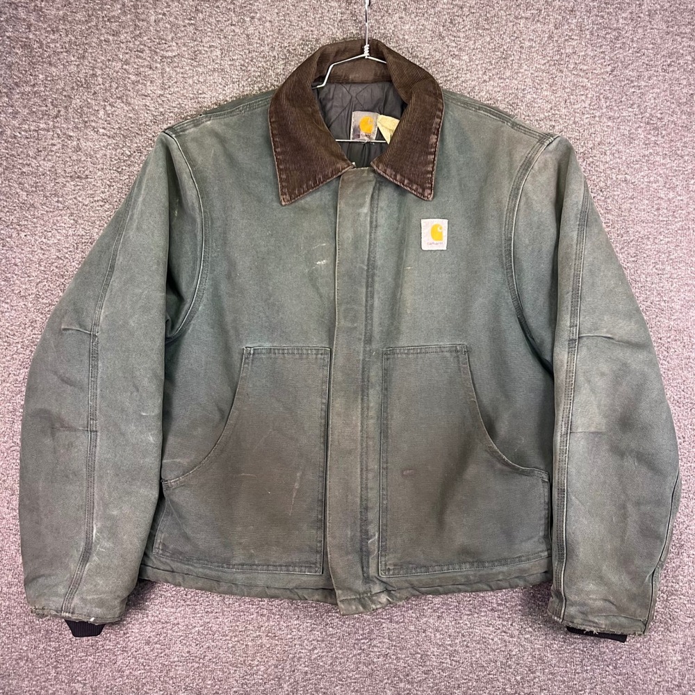 Carhartt Detroit Jacket Mens Large Hunter Green J22 HTG Distressed USA Workwear